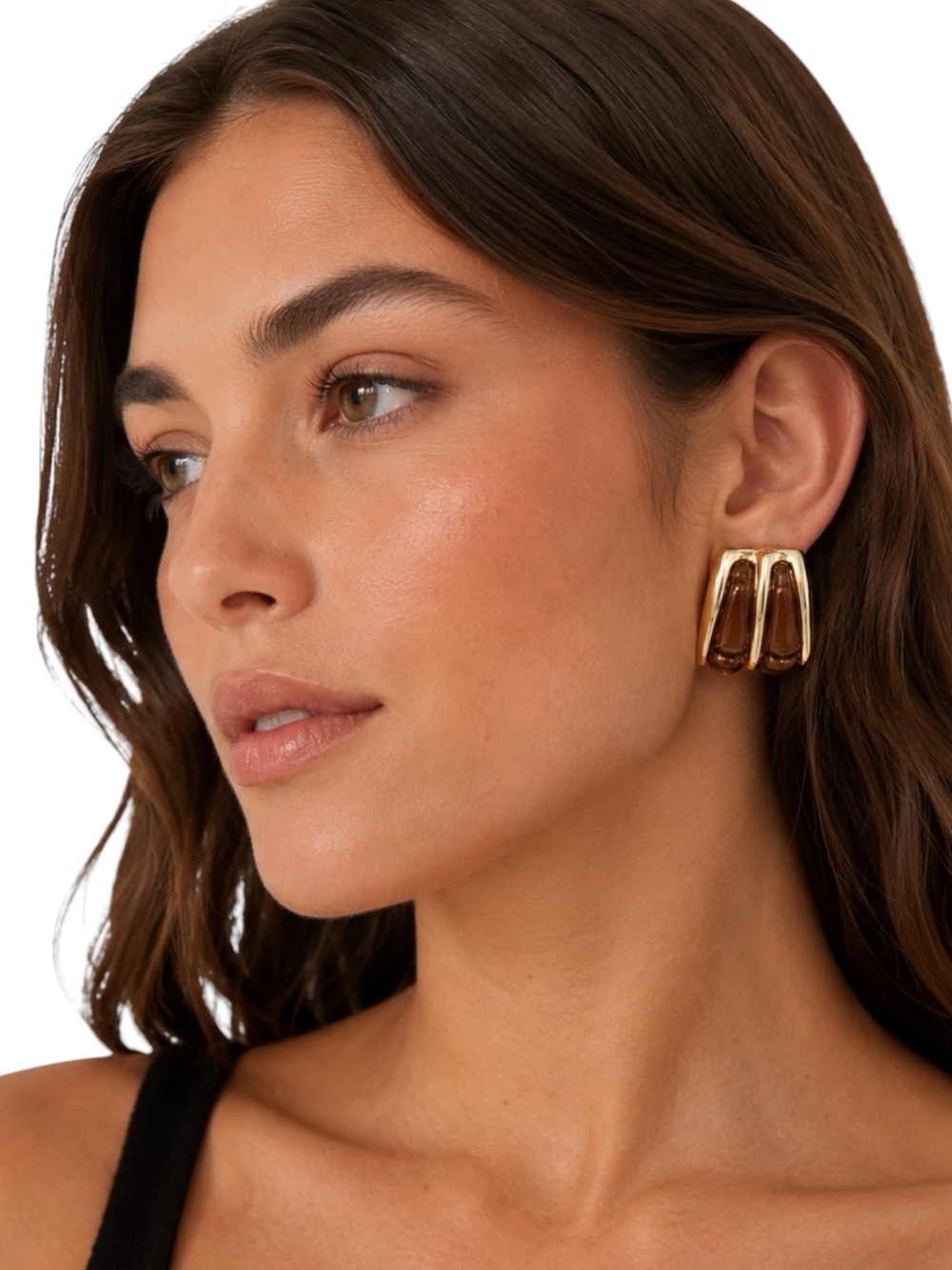 NWT 8 Other Reasons Gia Stud Earrings 18K Gold Plated Brown Resin Earrings
